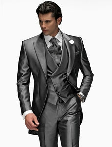 One Button Light Blue Plaid Wedding Groom Tuxedos Peak Lapel Groomsmen Mens Dinner Prom Suits (Jacket+Pants+Vest+Tie) NO:1476