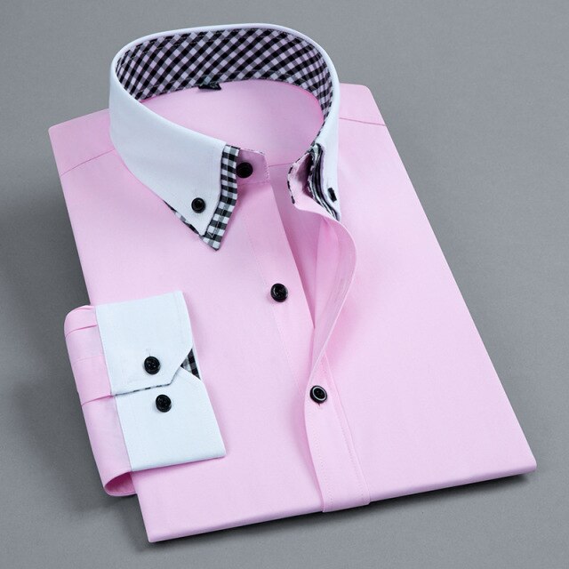 Long Sleeve Men's Formal Dress Shirt Easy-care New Fashion Double Collar Solid Color Business Office Work Smart Casual Shirt