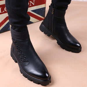 italian brand designer men leisure cowboy boots natural leather, winter ankle boot short botas male