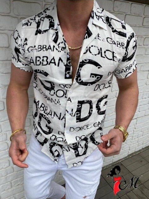 New Style Letter Printing Shirt Men's Short