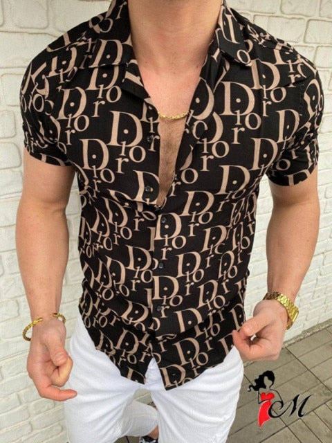 New Style Letter Printing Shirt Men's Short