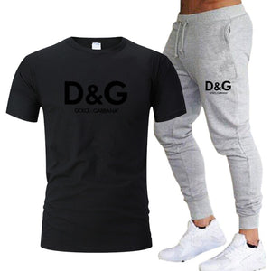 Men's sets brand printed  sportswear set pure cotton quick drying Gym Fitness Running fashion short sleeve T shirt + jogging