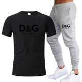 Men's sets brand printed  sportswear set pure cotton quick drying Gym Fitness Running fashion short sleeve T shirt + jogging