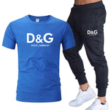 Men's sets brand printed  sportswear set pure cotton quick drying Gym Fitness Running fashion short sleeve T shirt + jogging