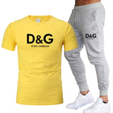 Men's sets brand printed  sportswear set pure cotton quick drying Gym Fitness Running fashion short sleeve T shirt + jogging