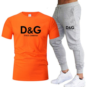 Men's sets brand printed  sportswear set pure cotton quick drying Gym Fitness Running fashion short sleeve T shirt + jogging