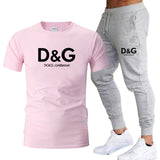 Men's sets brand printed  sportswear set pure cotton quick drying Gym Fitness Running fashion short sleeve T shirt + jogging