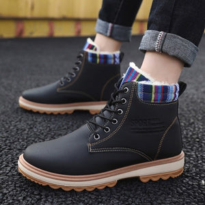 Super Warm Men's Winter Pu Leather Ankle Boots Men Autumn Waterproof Snow Boots Leisure Martin Autumn Boots Mens Shoes