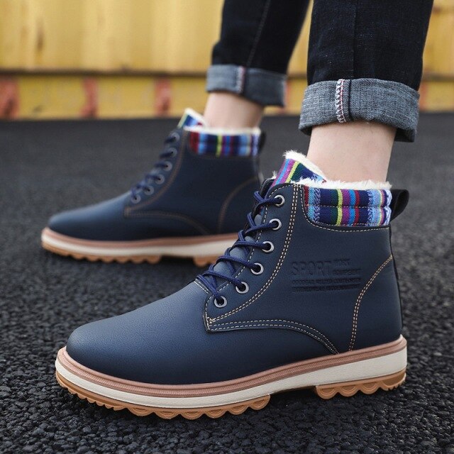 Super Warm Men's Winter Pu Leather Ankle Boots Men Autumn Waterproof Snow Boots Leisure Martin Autumn Boots Mens Shoes